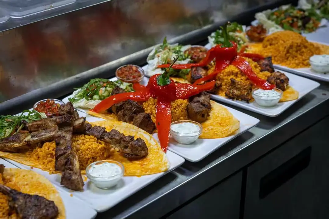 Mixed grill platters with bulgur