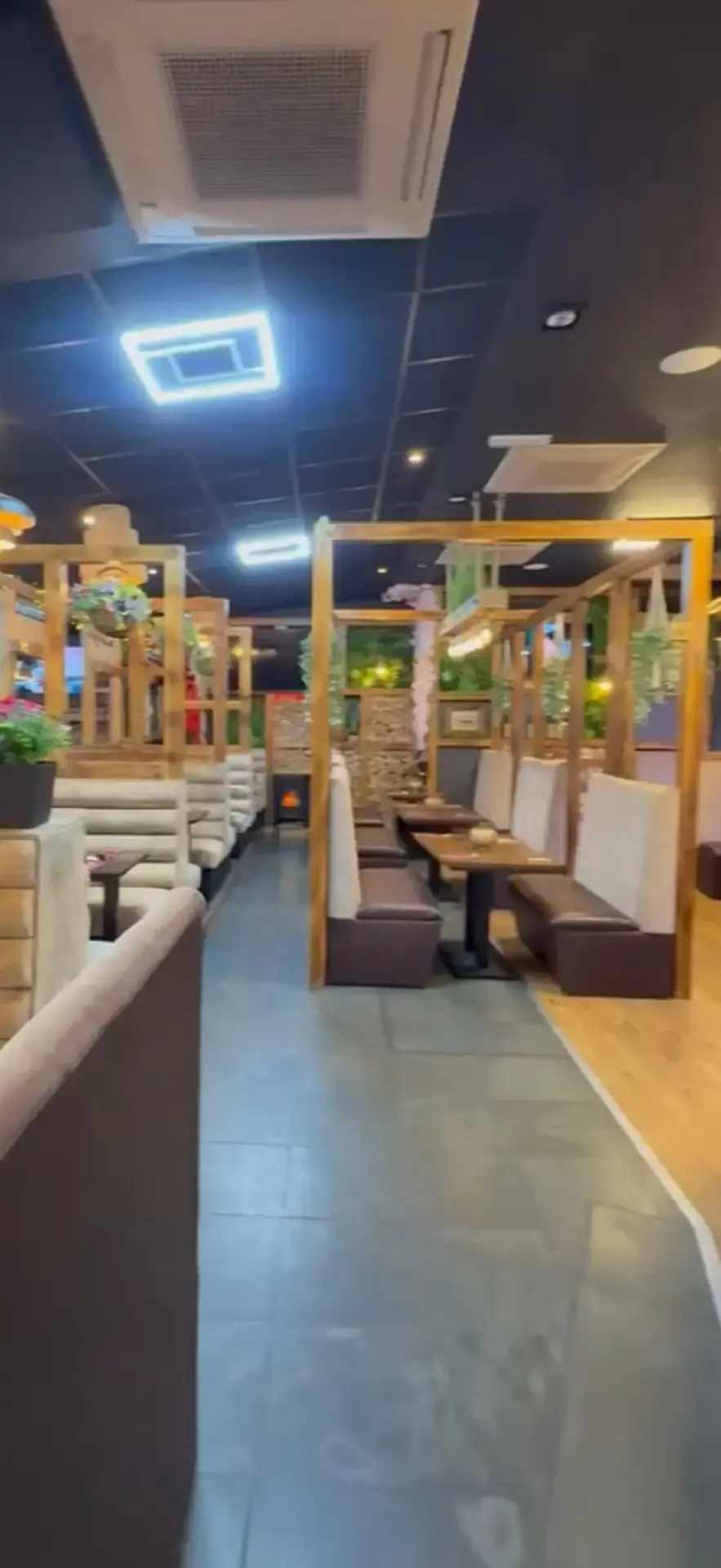 Booth seating with warm lighting